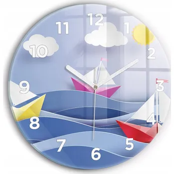 Hodiny Nástěnné Čtvercové Skleněné Hodiny do Kanceláře Origami barevné plachetnice průměr 30 cm