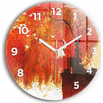Hodiny Skleněné nástěnné hodiny do moderního interiéru Nevěsta na podzim fi60 cm