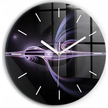 Obraz Tichá nástěnná skleněná hodina Fialová abstrakce kulatý průměr 30 cm