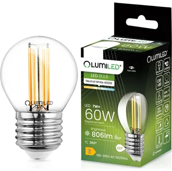 Žárovka LED žárovka E27 Kulka P45 7W = 60W 4000K Neutrální 360° FILAMENT LUMILED