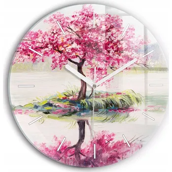 Hodiny Moderní skleněné nástěnné hodiny s potiskem Mozaika stromu kulatý průměr 30 cm