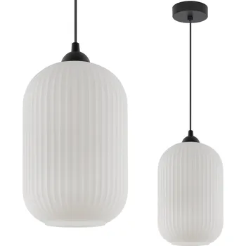 ZÁVĚSNÁ LAMPA STROPNÍ LUSTR BÍLÁ SKLENĚNÉ STÍNIDLO S DRÁŽKAMI JEDNODUCHÁ