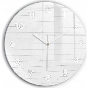 Hodiny Skleněné nástěnné hodiny Vzor dřevěných panelů bílé ručičky kulatý průměr 60 cm
