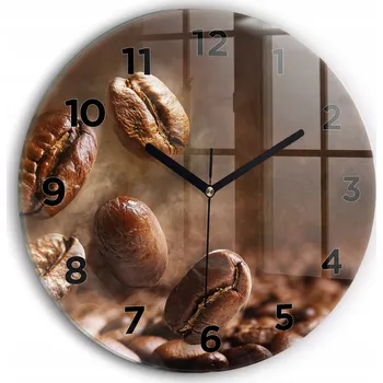 Hodiny Skleněné moderní foto hodiny nástěnné plynoucí ručičky Zrnka kávy pr. 30cm