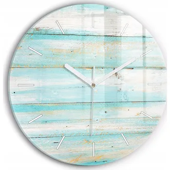 Hodiny Moderní skleněné hodiny s grafikou na zeď Modré desky kulatý průměr 30 cm