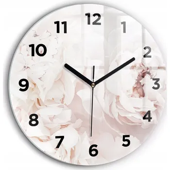 Hodiny Čtvercové Skleněné Nástěnné Hodiny do Kanceláře s Motivem Květů Pivoňky fi60 cm