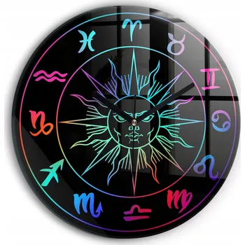 Obraz Tichá nástěnná hodina Barevná znamení zvěrokruhu černé ručičky kulatý průměr 30 cm