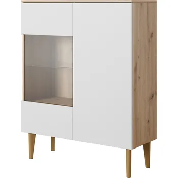 Komoda Vitrína bílá, dub artisan matný 123 x 100 x 37 cm Paws