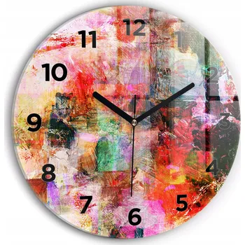 Hodiny Nástěnné Čtvercové Skleněné Hodiny do Kanceláře Abstraktní kompozice fi30 cm