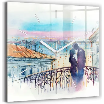 Hodiny Čtvercové Skleněné Foto Hodiny na Zeď Do Kanceláře Lidé v akvarelu 30x30 cm