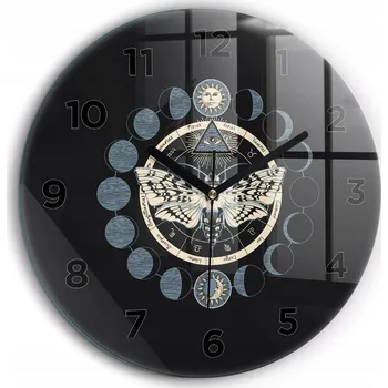 Hodiny Skleněné nástěnné hodiny do kanceláře se stylovým potiskem Fáze měsíce fi60 cm