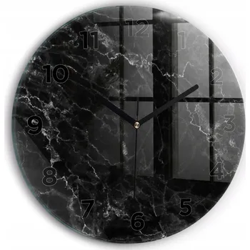 Hodiny Moderní skleněné foto hodiny na zeď tichý mechanismus Tmavý mramor průměr 30 cm