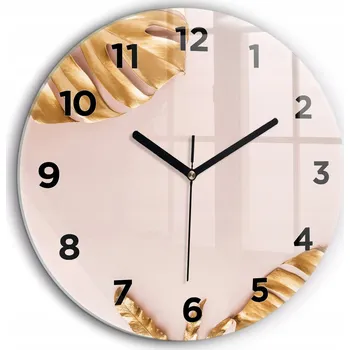 Hodiny Foto hodiny na zeď Zlaté tropické listy kulatý černé ručičky průměr 60 cm