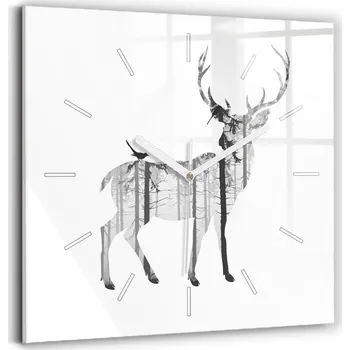 Hodiny Skleněné Hodiny s potiskem Moderní Nástěnné Hodiny Silueta jelena Les