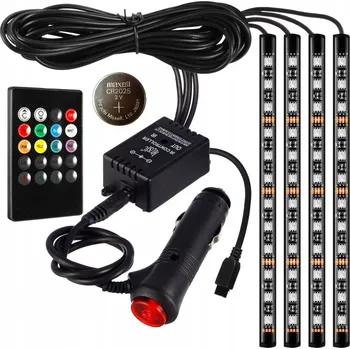 Osvětlení interiéru vozidel OSVĚTLENÍ INTERIÉRU KABINY AUTA LED RGB PÁSKY 4x12