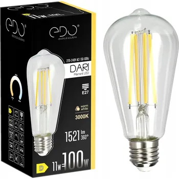 Žárovka Dekorativní LED žárovka E27 ST64 CLEAR 11W 3000K teplá bílá 1521lm EDO