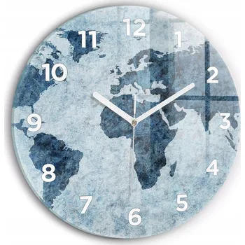 Hodiny Moderní skleněné nástěnné hodiny s potiskem Malovaná mapa světa průměr 30 cm