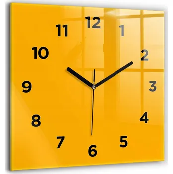 Hodiny Minimalistické Čtvercové Foto Hodiny Skleněné Nástěnné Tmavě Žluté 60x60 cm