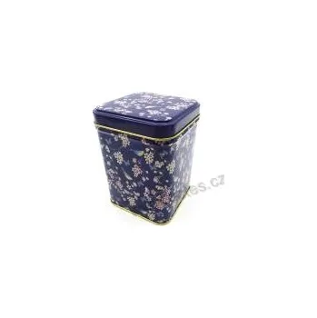 Dóza na potraviny ChaCult NESSIE tmavě modrá plechová dóza na čaj 7420 ptáčci a motýlci s třešňovými květy