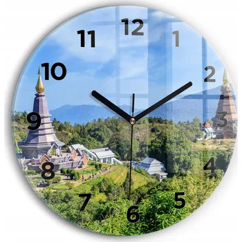 Hodiny Čtvercové Skleněné Nástěnné Hodiny s Grafikou Národní Park Chiang Mai fi30 cm