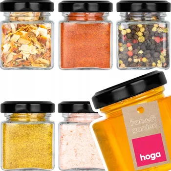 Sklenice 6x SKLENĚNÁ ZAVAŘOVACÍ SKLENICE SKLENĚNÁ ČTVERCOVÁ UZAVÍRATELNÁ NÁDOBA 70ml ČERNÉ VÍČKO