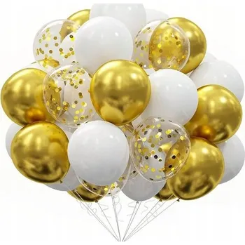 Balónek SADA BALÓNKŮ BÍLÉ A ZLATÉ BALÓNKY 30 KS SVATÉ PŘIJÍMÁNÍ IHS SVATBA KŘEST