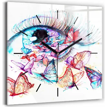 Hodiny Nástěnné skleněné hodiny do moderního interiéru Barevné oko motýli 30x30 cm
