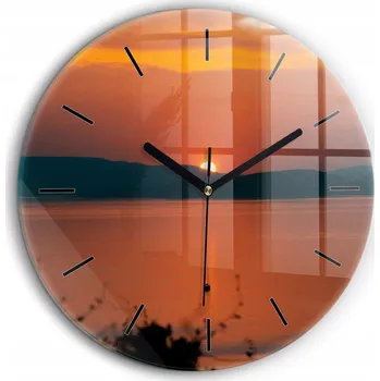 Hodiny Skleněné foto hodiny na zeď Jezero Balaton večer kulatý průměr 60 cm