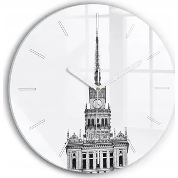 Hodiny Moderní skleněné foto hodiny na zeď Palác Kultury a Nauki kulatý průměr 30 cm