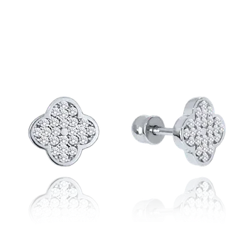 Náušnice Olivie Elegantní zlaté náušnice na šroubek z bílého zlata s bílými zirkony Au 585/1000