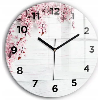 Hodiny Moderní skleněné nástěnné hodiny s potiskem Jarní květy, průměr 60 cm