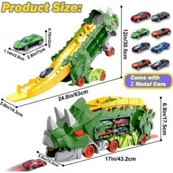 autodráha Dino Track Set: autodráha ve tvaru dinosaura s kovovými autíčky Barva: zelená