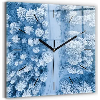 Hodiny Čtvercové Skleněné Nástěnné Hodiny do Obýváku S Potiskem Les z dronu 30x30 cm