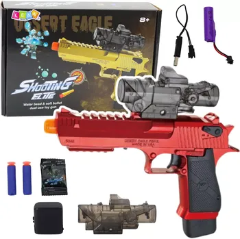 Dětská zbraň Elektrická dětská pistole na gelové kuličky a pěnové šipky – červená