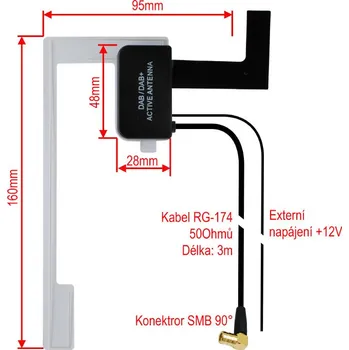 Autoanténa DAB vnitřní aktivní anténa SMB ext.napájení