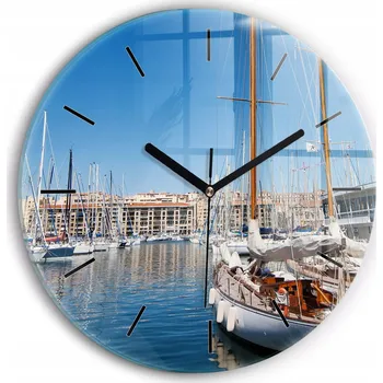 Hodiny Skleněné nástěnné hodiny do obýváku se vzorem Marina v Marseille Francie průměr 30 cm