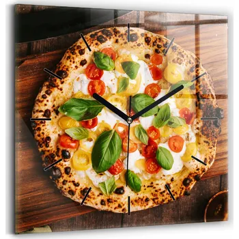 Hodiny Skleněné nástěnné hodiny do kanceláře se stylovým potiskem Italská pizza 30x30 cm