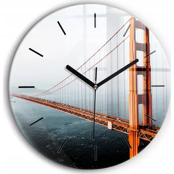 Hodiny Moderní skleněné nástěnné hodiny Most Golden Gate černé ručičky průměr 60 cm