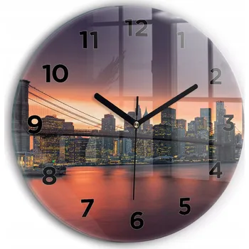 Hodiny Skleněné nástěnné hodiny do kanceláře S Potiskem New York East River průměr 30 cm