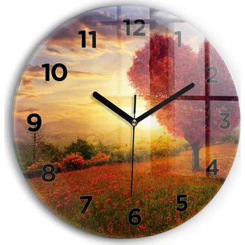 Hodiny Moderní skleněné nástěnné hodiny s potiskem Strom lásky - srdce průměr 30 cm