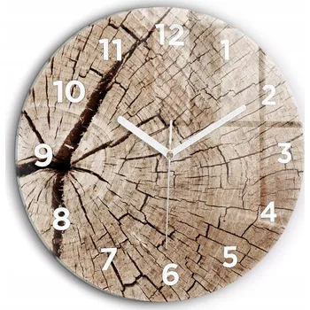 Hodiny Moderní skleněné nástěnné hodiny Starý kmen dřeva bílé ručičky průměr 60 cm