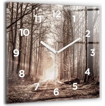 Hodiny Skleněné nástěnné hodiny do moderního interiéru - Lesní cesta v sépii 60x60 cm