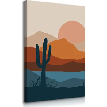 Obraz VELKÝ OBRAZ DO OBÝVÁKU AKVARELY POUŠŤ HORY ZÁPAD SLUNCE KAKTUSY 20x30