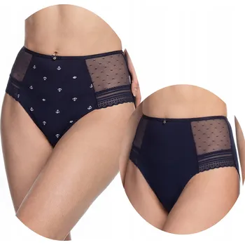 Kalhotky Dámské midi Kalhotky L-1455MD z vysoké bavlna s krajkou Lama 2-PACK M tmavě modré