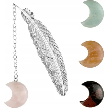 Doplněk ke knize Kovová záložka do knihy Měsíc s PŘÍRODNÍM kamenem Růženín (růžový křemen)