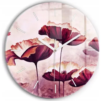 Hodiny Skleněné nástěnné hodiny do obýváku s grafikou Kvetoucí vlčí máky průměr 30 cm