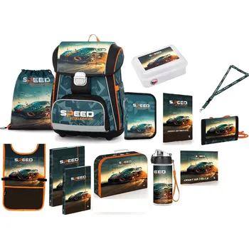 Školní batoh Oxybag Školní sada set 13 ks PREMIUM Auto batoh, penál, sáček a doplňky vhodný i pro prvňáčky 0-81624/013