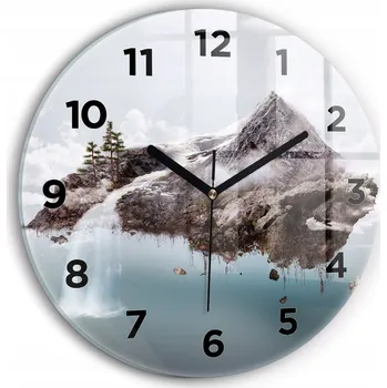 Hodiny Moderní skleněné nástěnné hodiny Létající ostrov a vodopád kulatý průměr 30 cm