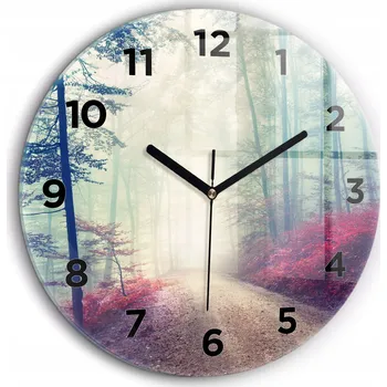 Hodiny Nástěnné Čtvercové Skleněné Hodiny do Kanceláře Podzimní cesta Les Mlha průměr 60 cm