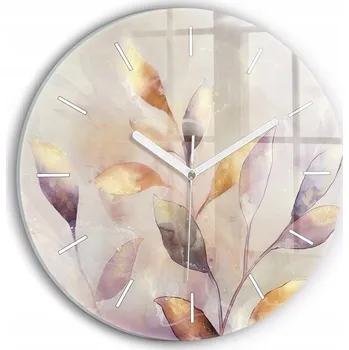 Hodiny Moderní skleněné hodiny s grafikou na zeď Abstraktní boho listy průměr 30 cm